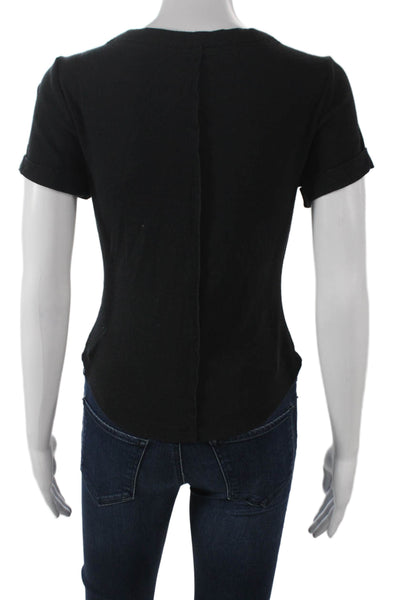 Pilcro Anthropologie Women Black Basic Henley T-Shirt Short Sleeve Size S