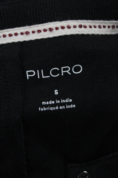 Pilcro Anthropologie Women Black Basic Henley T-Shirt Short Sleeve Size S
