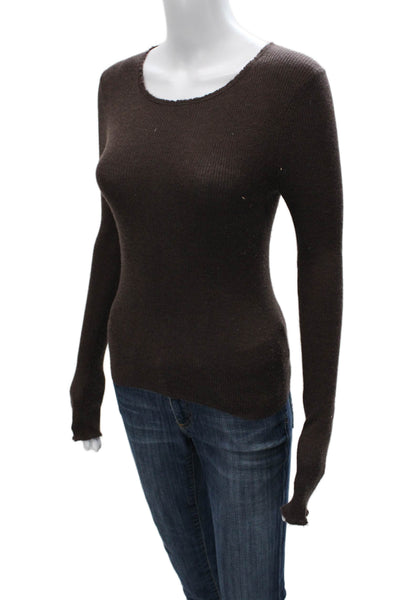Naked Cashmere Women Brown Scoop Neck Long Sleeve Pullover Sweater Size S