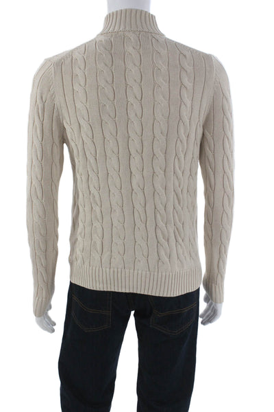 Brooks Brothers Mens Cardigan Beige High Neck 100% Cotton Long Sleeve Size S