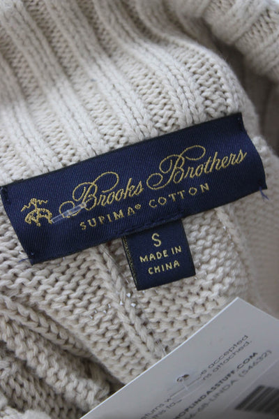 Brooks Brothers Mens Cardigan Beige High Neck 100% Cotton Long Sleeve Size S