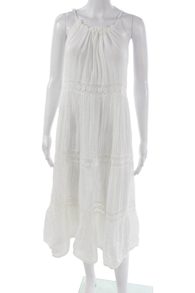 Sundays Women Sundress White Cotton Scoop Neck Knee Length Sleeveless Size 0