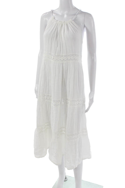 Sundays Women Sundress White Cotton Scoop Neck Knee Length Sleeveless Size 0