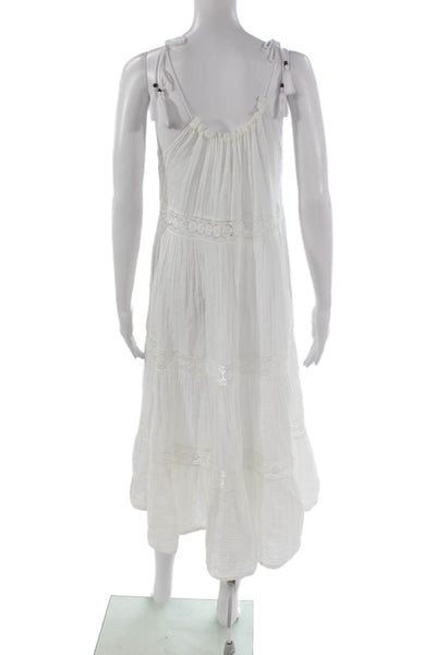 Sundays Women Sundress White Cotton Scoop Neck Knee Length Sleeveless Size 0