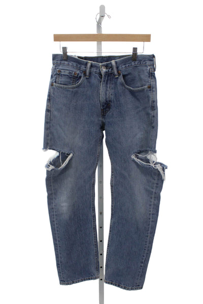 Levis Mens Straight Blue Cotton High Rise Distressed Jeans Size 30