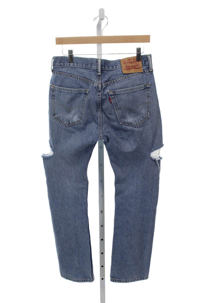 Levis Mens Straight Blue Cotton High Rise Distressed Jeans Size 30