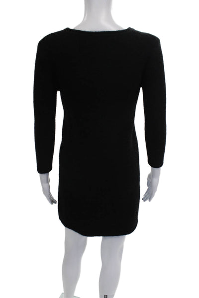 Zara Women Sweater Dress Black Alpaca Long Sleeve Round Neck Size S