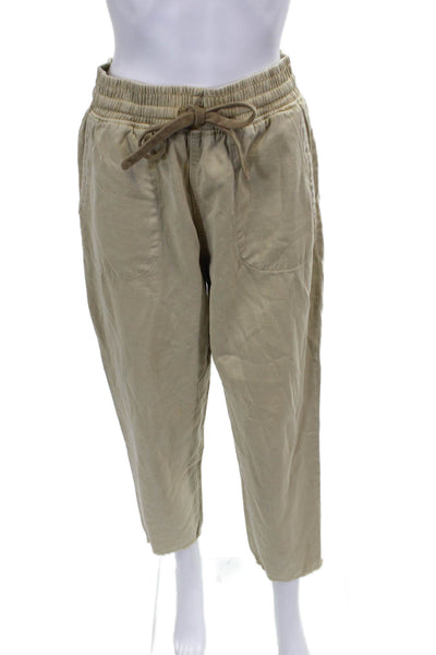 Zara Womens Cropped Beige Drawstring Pants 54% Lyocell 46% Cotton Size S