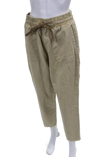 Zara Womens Cropped Beige Drawstring Pants 54% Lyocell 46% Cotton Size S