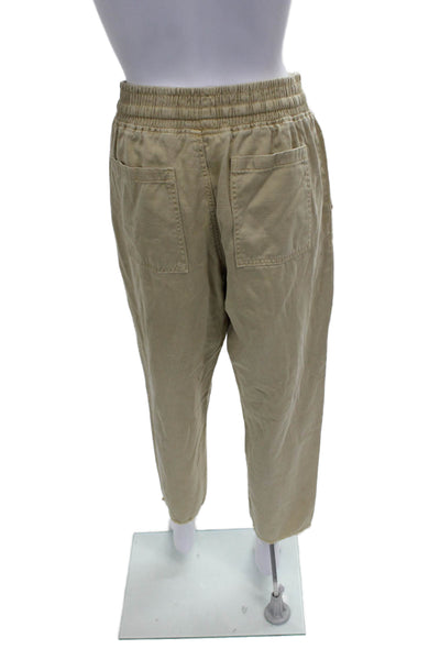 Zara Womens Cropped Beige Drawstring Pants 54% Lyocell 46% Cotton Size S