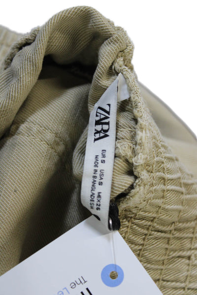 Zara Womens Cropped Beige Drawstring Pants 54% Lyocell 46% Cotton Size S
