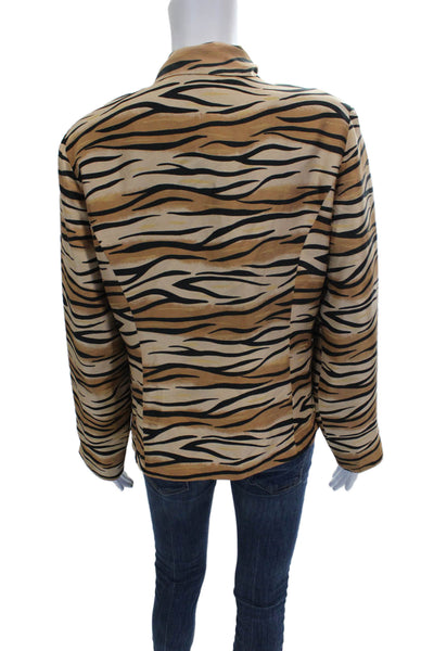Silk Land Women Beige Silk Animal Print Collared Long Sleeve Blouse Size 10