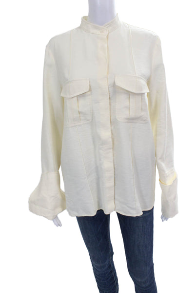 Zara Women Basic High Neck Button-Up Blouse Ivory Long Sleeve Size S