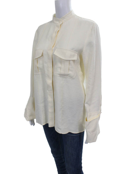 Zara Women Basic High Neck Button-Up Blouse Ivory Long Sleeve Size S