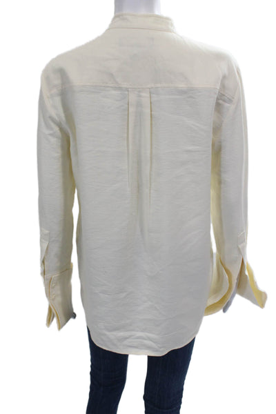 Zara Women Basic High Neck Button-Up Blouse Ivory Long Sleeve Size S