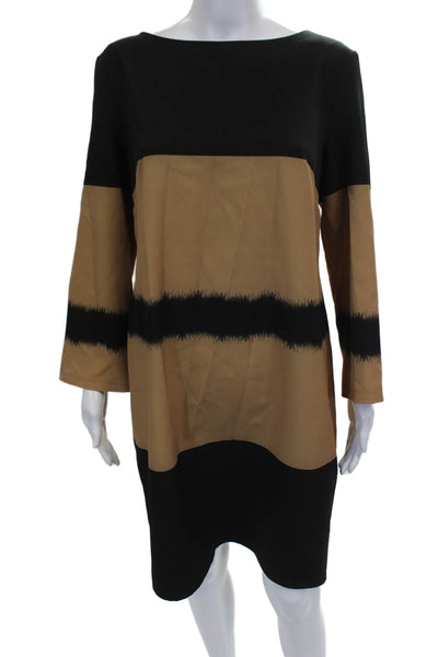 Camelot Womens Shift Dress Black Long Sleeve Boat Neck Zip Colorblock Size 48