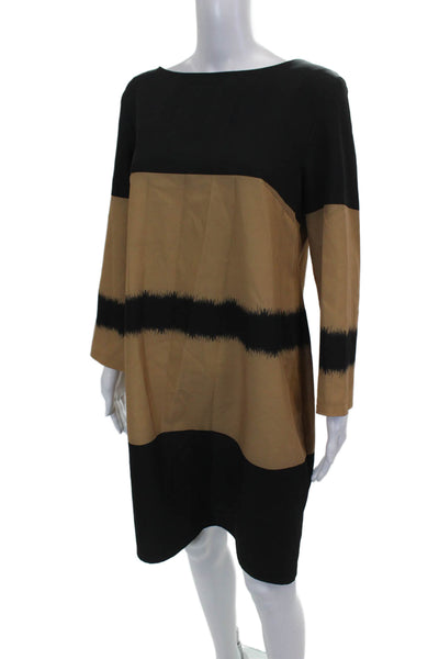 Camelot Womens Shift Dress Black Long Sleeve Boat Neck Zip Colorblock Size 48