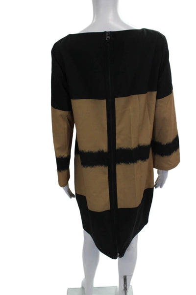 Camelot Womens Shift Dress Black Long Sleeve Boat Neck Zip Colorblock Size 48