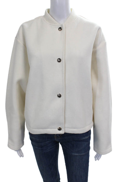 Zara Womens Ivory Polyester Blend Bomber Jacket Long Sleeve Snap Size L