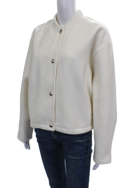 Zara Womens Ivory Polyester Blend Bomber Jacket Long Sleeve Snap Size L