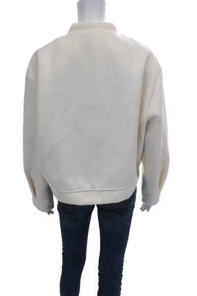 Zara Womens Ivory Polyester Blend Bomber Jacket Long Sleeve Snap Size L