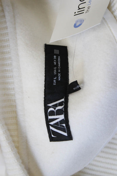Zara Womens Ivory Polyester Blend Bomber Jacket Long Sleeve Snap Size L