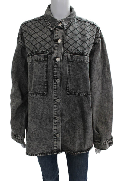 Elan Women Quilted Argyle Gray Collared Button Jacket Long Sleeve Size L