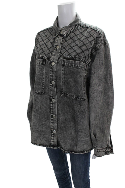 Elan Women Quilted Argyle Gray Collared Button Jacket Long Sleeve Size L