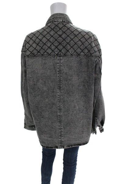 Elan Women Quilted Argyle Gray Collared Button Jacket Long Sleeve Size L