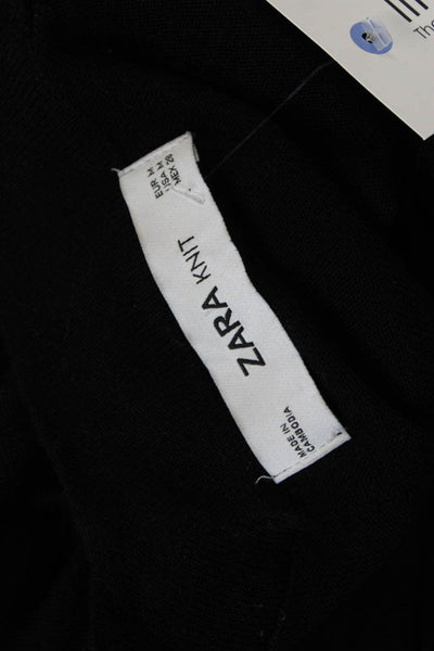 Zara Knit Womens Black Acrylic Blend V Neck Short Sleeve Cardigan Size M