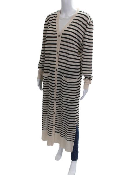 Line & Dot Womens V-Neck Striped Viscose Cardigan Beige Long Sleeve Size L