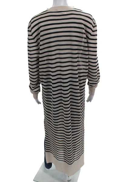 Line & Dot Womens V-Neck Striped Viscose Cardigan Beige Long Sleeve Size L