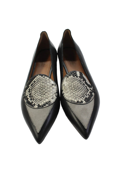 M Gemi Womens Leather Pointed Toe Ballet Flats Black Grey Size 40 9