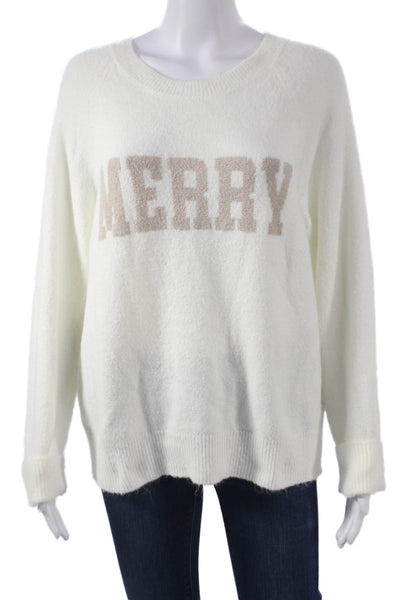 Z Supply Women Pullover Sweater White Crew Neck Long Sleeve Christmas Size S
