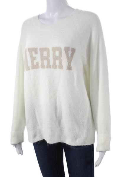 Z Supply Women Pullover Sweater White Crew Neck Long Sleeve Christmas Size S