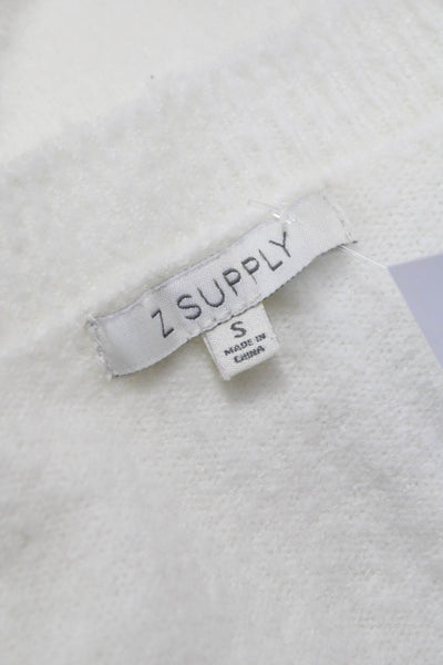 Z Supply Women Pullover Sweater White Crew Neck Long Sleeve Christmas Size S