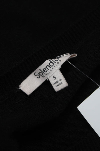 Splendid Women Pullover Sweater Black Viscose Crewneck Long Sleeve Heart Size S