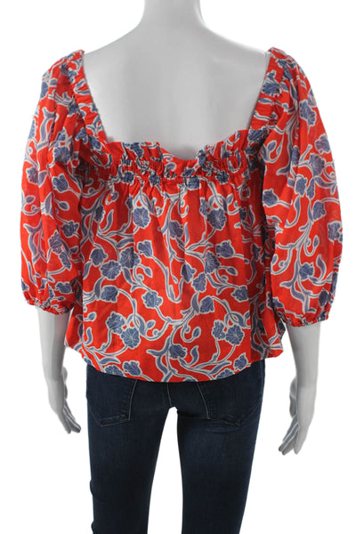 LaRoque Womens Multicolor Floral Square Neck Blouse 3/4 Sleeve Cotton Size S