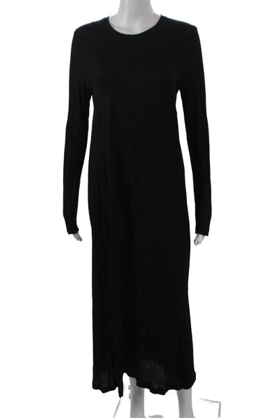 ATM Women Maxi Dress Black Long Sleeve Crew Neck Polyester Blend Size S