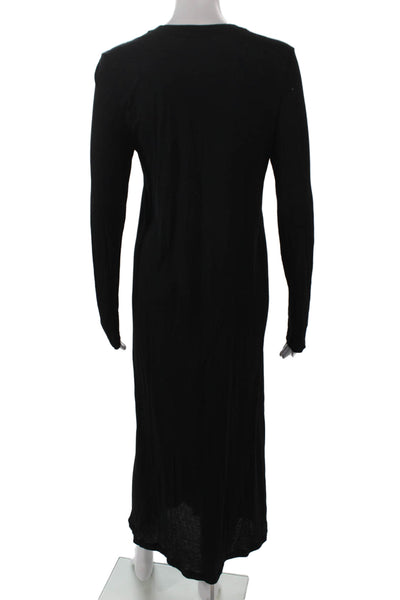 ATM Women Maxi Dress Black Long Sleeve Crew Neck Polyester Blend Size S