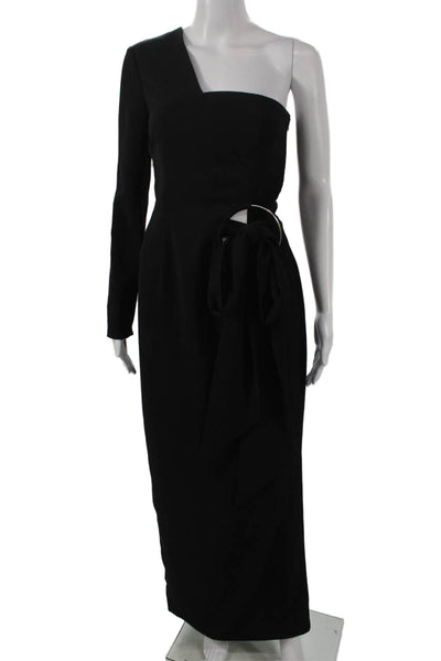 AQ/AQ Womens Maxi One Shoulder Long Sleeve Black Dress Size 4