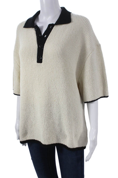 Zara Women Henley Sweater Ivory Short Sleeve Collared Size M