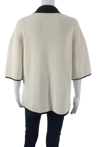Zara Women Henley Sweater Ivory Short Sleeve Collared Size M