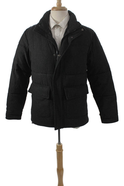 Zara Mens Puffer Jacket Gray Polyester Snap Solid Fall Size S