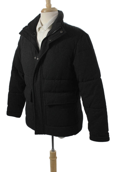 Zara Mens Puffer Jacket Gray Polyester Snap Solid Fall Size S
