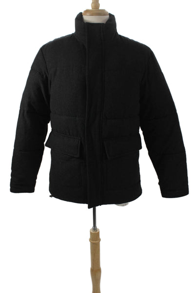 Zara Mens Puffer Jacket Gray Polyester Snap Solid Fall Size S