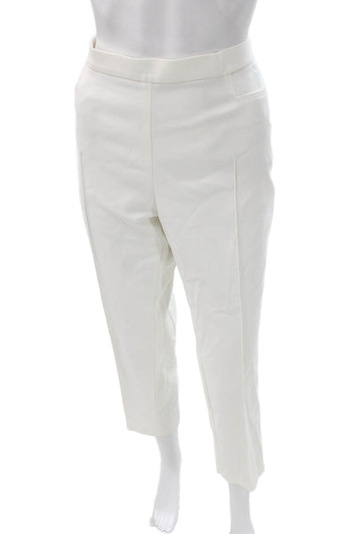 Akris Punto Women Cropped Pants White Zip Cotton Nylon Blend Size 10