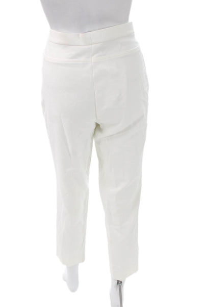 Akris Punto Women Cropped Pants White Zip Cotton Nylon Blend Size 10