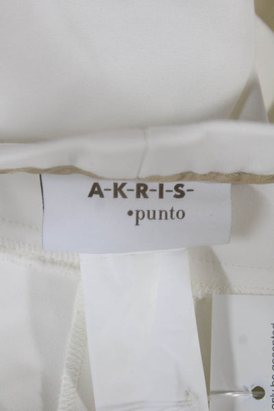 Akris Punto Women Cropped Pants White Zip Cotton Nylon Blend Size 10