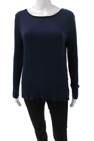 Stateside Women Basic Scoop Neck Long Sleeve T-Shirt Blue Size S
